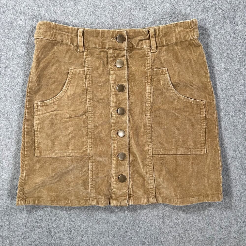 Altar'd State Corduroy Mini Skirt Women's Medium Brown Button Front Pockets